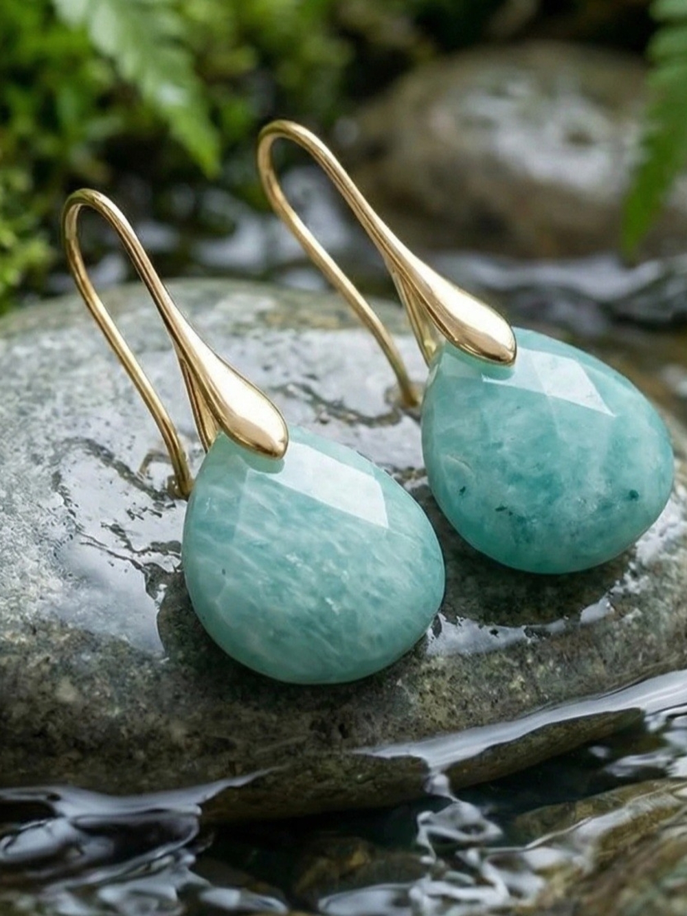 Natural Amazonite Earrings for Women Aqua Blue Earrings with Gold Hooks